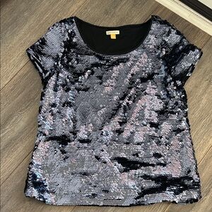Leifsdottir Navy Blue Sequin Short Sleeve Top